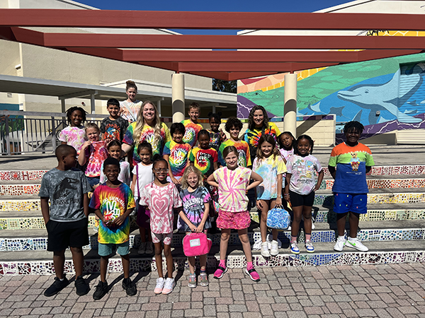 Perkins Elementary celebrated Red Ribbon Week by wearing tie dye to say “Peace out to drugs!”